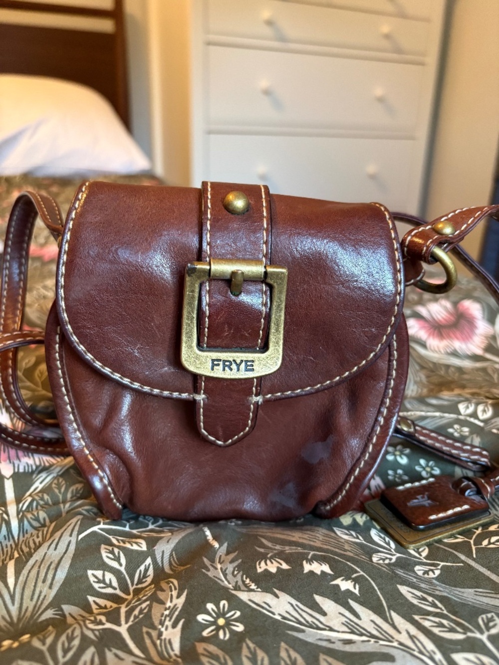 Frye Genuine Leather Mini Crossbody Buckle Pouch